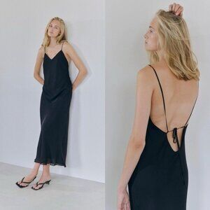 NWT Birgitte Herskind Timo Silk Maxi Slip Dress 40 Black 8 Maternity Friendly
